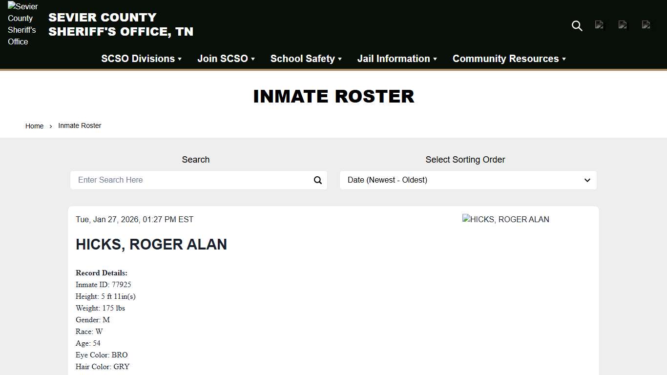 Inmate Roster Sevier County Sheriff’s Office