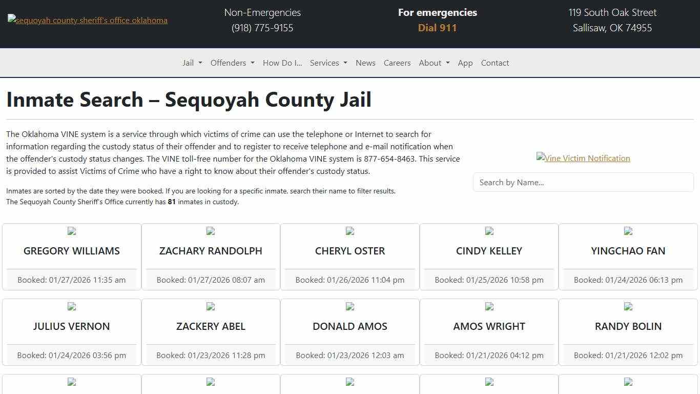 Inmate Search Sequoyah County Sheriff's Office