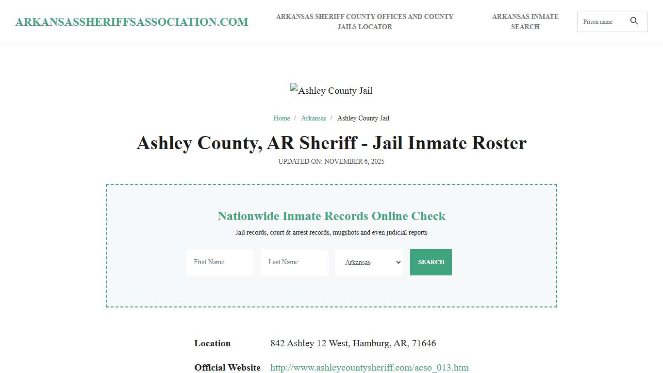 Ashley County, AR Sheriff - Jail Inmate Roster